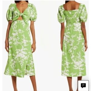 Chelsea 28 green and white floral midi dress with slit and tie cut out. Worn x1